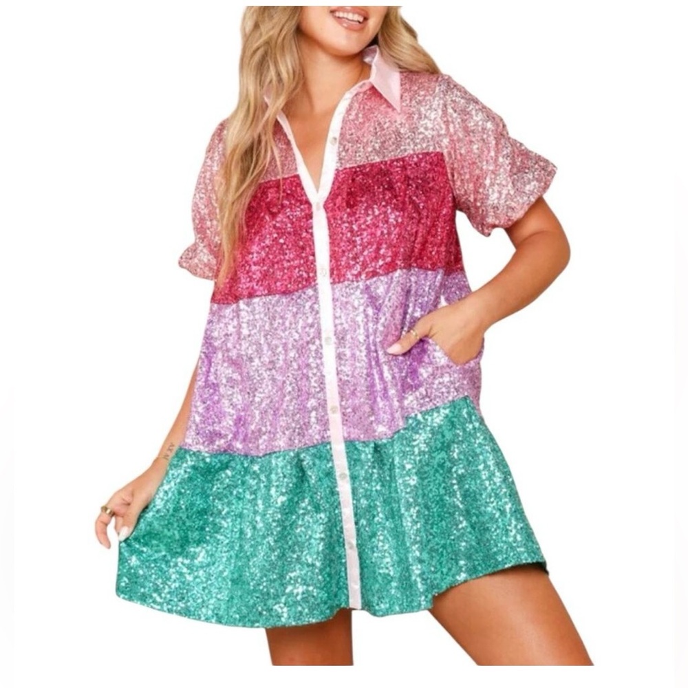 Peach Love California Sequin Colorblock Dress